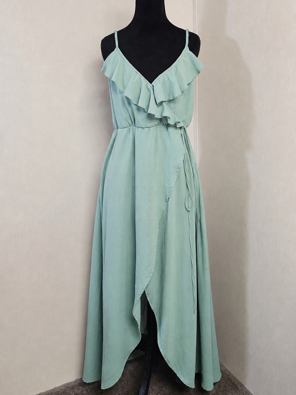Paper Crane Boho Goddess Wrap Dress Sage Green Maxi Large